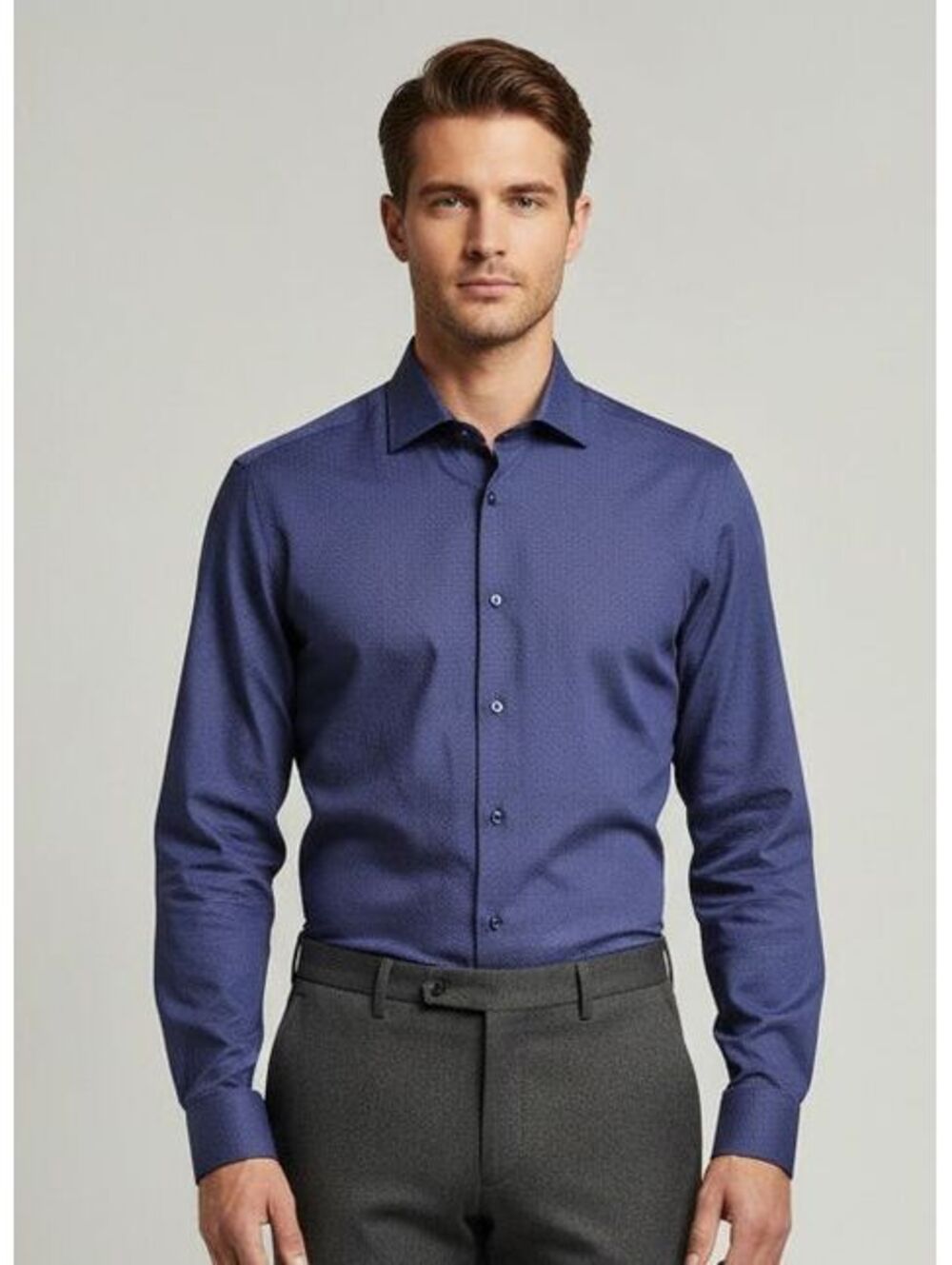 Club Room Men's Long Sleeve Button-Up Dress Shirt Blue Cotton